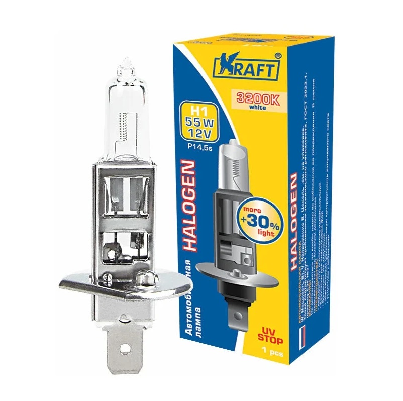 Автомобильная лампа Kraft H1 12V 55W (+30% света)