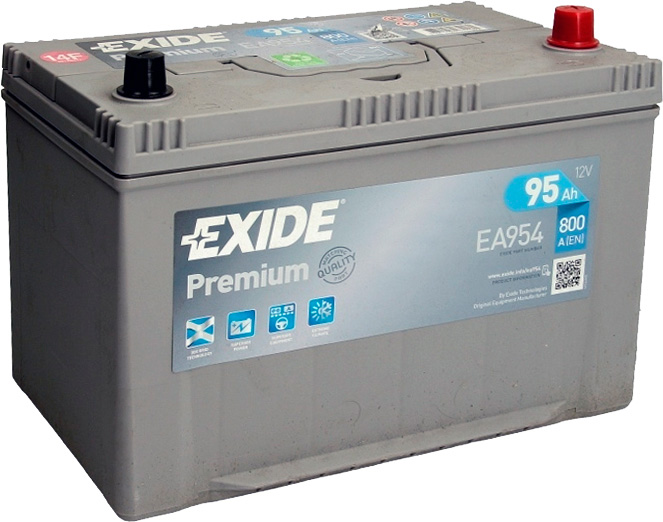 Автомобильный аккумулятор Exide Premium EA954 95А/ч-12V ст EN800 европейские обратная 306x175x225