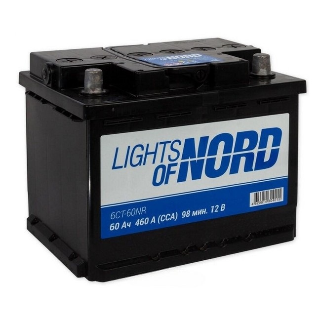 Автомобильный аккумулятор Lights of NORD 60 - 6СТ 60А/ч-12V ст EN460 европейские обратная 242x175x190