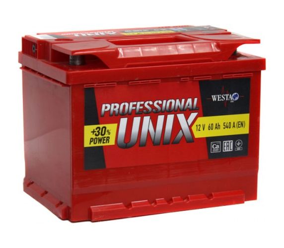 Автомобильный аккумулятор Unix 6ст - 60 Professional new 60А/ч-12Vст EN европейская обратная 242x175x190