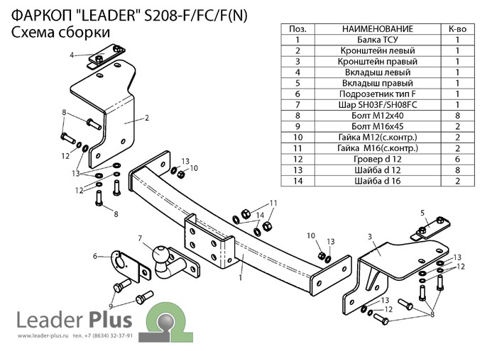 Фаркоп Leader Plus S208-FC SSANG YONG ACTYON SPORTS QJ 2006-...