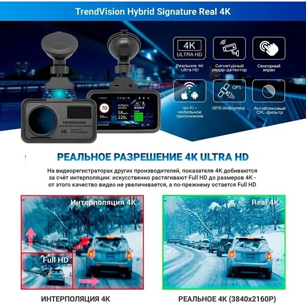 Видеорегистратор TrendVision Hybrid Signature Real 4K 170 ° черный