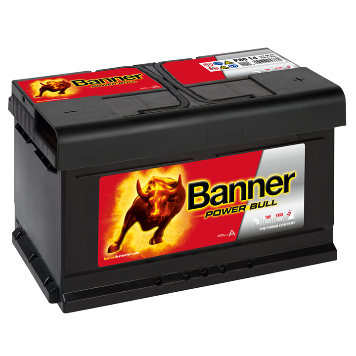 Автомобильный аккумулятор Banner Power Bull P8014 80А/ч-12V ст EN700 европейские обратная 315x175x175