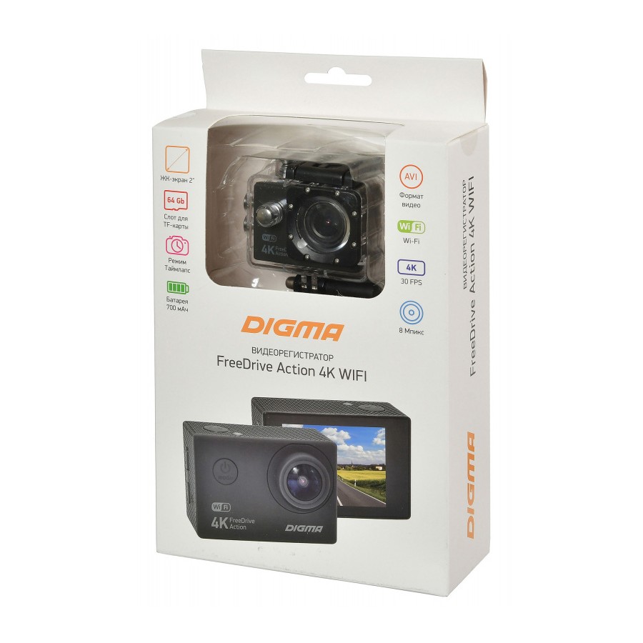 Видеорегистратор Digma FreeDrive Action 4K WiFi 150 ° черный
